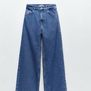Zara High Rise Wide Leg Full Length Blue Jeans